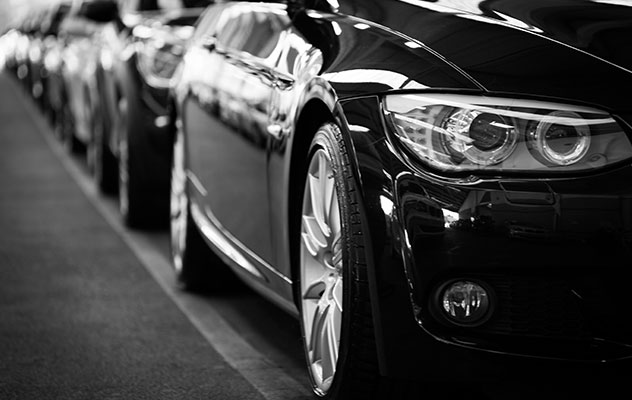Black cars parked